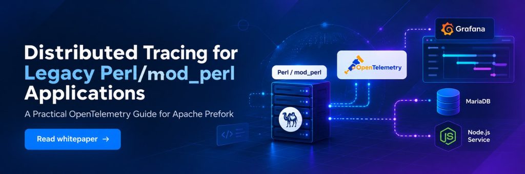 Distributed tracing for legacy Perl/mod_perl applications with OpenTelemetry, Grafana, MariaDB and a Node.js service